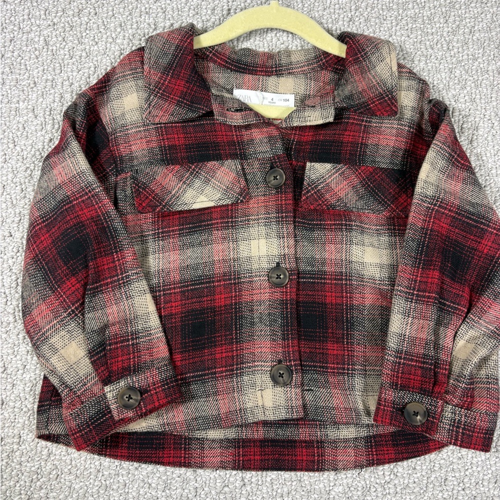 NWOT ZARA Red and Black Plaid Shacket 4t